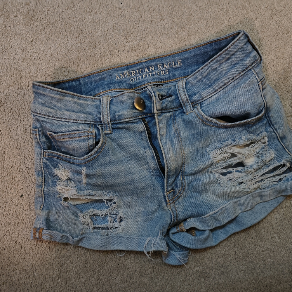 American Eagle Outfitters Light Blue Distressed Jean Shorts